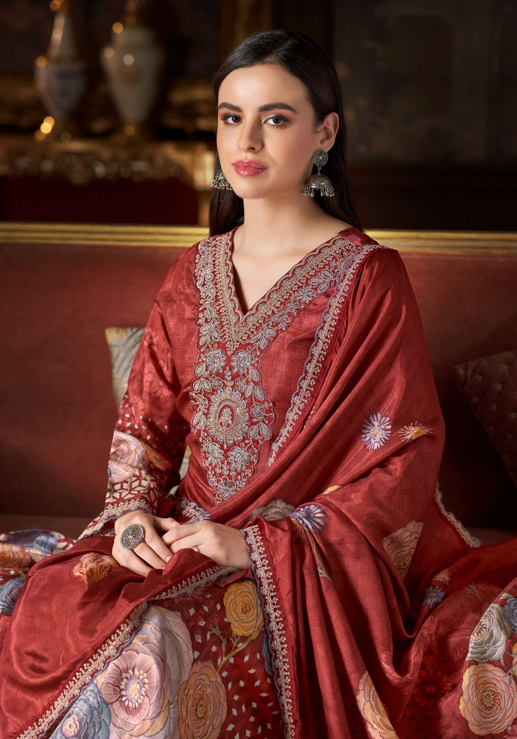 ALOK SUIT FLORA BELLE VOL 2 MASLIN DIGITAL NECK & DAMAN DRESS CATALOGUE SUPPLIER